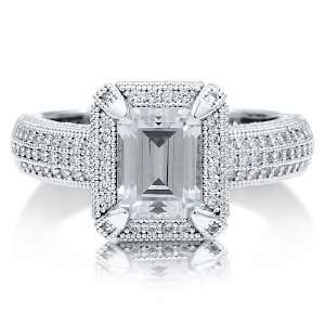   Emerald Cut Clear Cubic Zirconia CZ Halo Ring   Womens Rings Jewelry