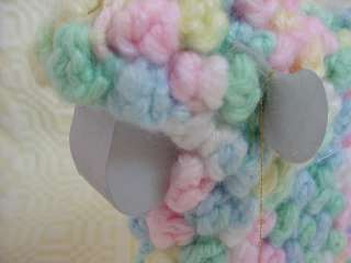 Cute Handmade Wooden Sheep Figurine w Pastel Yarn Coat  