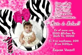 Minnie Mouse Hot Pink Zebra Custom Birthday Photo Invitation with 
