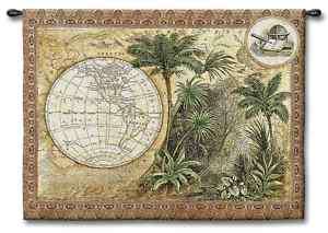 OLD WORLD MAP PALM TREE DECOR ART TAPESTRY WALL HANGING  