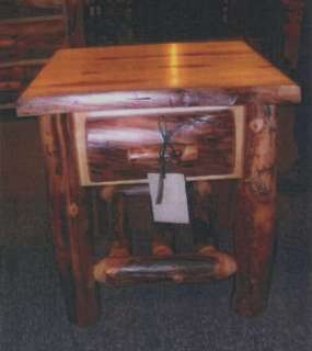 Amish Rustic Log Nightstand Solid Aspen Wood Cabin Lodge Bedroom 