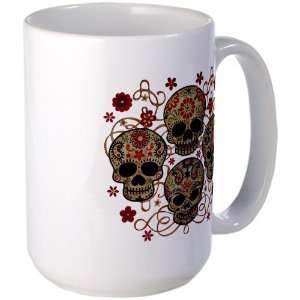    Large Mug Coffee Drink Cup Flower Skulls Goth 