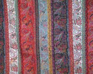 RARE 1860 ANTIQUE WOOL KANI WEAVE WOVEN ROMAN STRIPE KASHMIR PAISLEY 