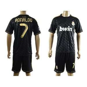   madrid 11/12 #7 ronaldo black away home soccer jersey football uniform