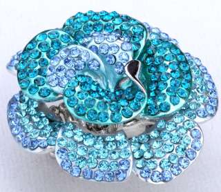 Blue swarovski crystal flower pendant pin brooch jewelry  