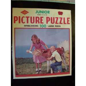   Piece Puzzle Vintage 1960s Kids Feeding A Calf A Bottle Toys & Games