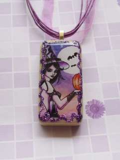   the Witch Altered Art Domino Necklace Jewelry Halloween  