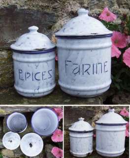 vintage french enamelware graniteware kitchen storage canisters a pair 