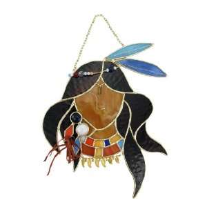  Stained Glass Native American Princess Wall Plaque 