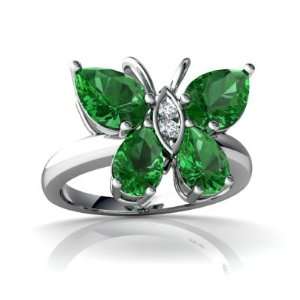   14K White Gold Pear Created Emerald Butterfly Ring Size 4.5 Jewelry