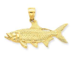    14k Gold Polished 3 Dimensional Tarpon Fish Pendant Jewelry