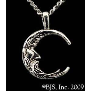  Man In The Moon Necklace, 14k. White Gold Crescent Moon Pendant 