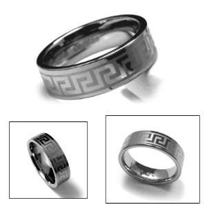  8mm Mens Tungsten Carbide Laser Engraved Greek Key Ring Jewelry