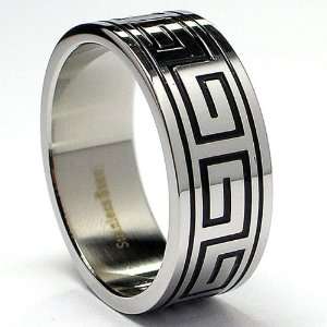  8MM Greek Key Design Stainless Steel Ring Size 9 Jewelry