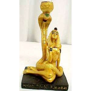   Metallic Gold Egyptian Woman With Cobra Candle Holder