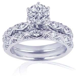  1.80 Ct Round Diamond Cris Cross Engagemet Wedding Rings 