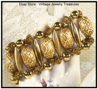   Tone Filigree Ball Bracelet~Unusual Leopard Print Beads~Sharp  