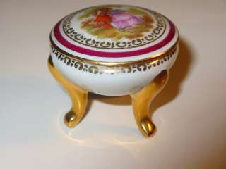 Vintage FRENCH LIMOGES Footed TRINKET BOX Couple Scene Collectible 