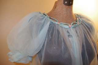 Vtg 50s Lisette Aqua Blue 2x Chiffon Babydoll Mini Nightie Ribbons 