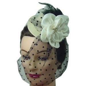    Fascinator   Beige Flowered Hat with Face Veil Toys & Games