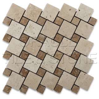 Ivory & Noce Travertine Tumbled Tic Tac Mosaic Tile  