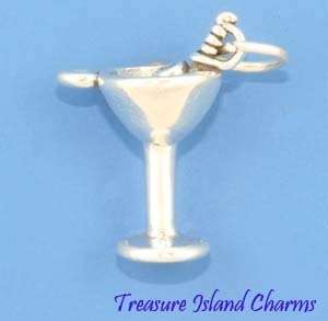 MARTINI COCKTAIL GLASS w/ OLIVES Sterling Silver Charm  