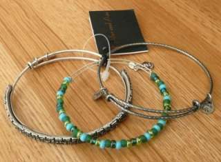 Alex and Ani Beaded Silver 3 pc Bangle Set Recycled Bracelet NEW 
