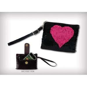   Bags Sequin Wristlet Black with Heart  Pink Metallic