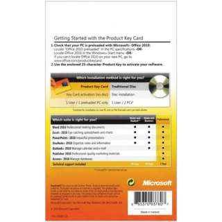 Microsoft Office Professional 2010 Product Key Card Mfg # 269 14834 