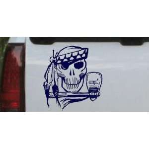 Indian Skull Skulls Car Window Wall Laptop Decal Sticker    Navy 18in 