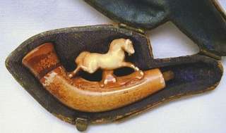 Antique Carved Miniature Meerschaum PIPE Horse Stallion w CASE Smoking 