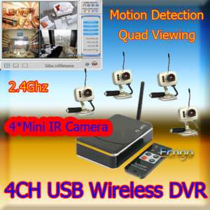   USB QUAD WIRELESS with 4 Mini CMOS Camera Home Security System  