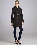 Cole Haan black water resistant belted hooded trench style# 316925101
