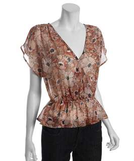 Joie dusty mauve floral print silk Texas short sleeve peasant blouse