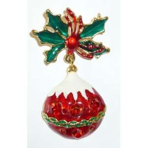 Red Enamel and Crystal Christmas Ornament Pin Jewelry