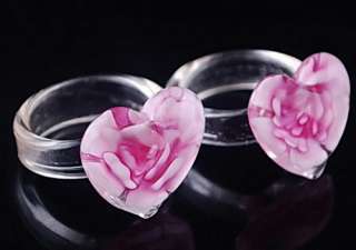 New design 12pcs Murano Heart Lampwork Glass #6 9 Rings Flower Inside 