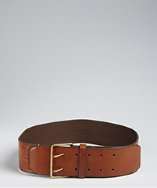 Calvin Klein brown faux leather double prong wide belt style 