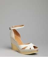 Hogan white and gold canvas ankle strap peep toe wedges style 
