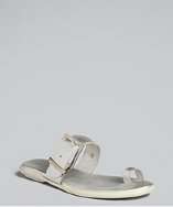 Hogan silver leather buckle flat sandals style# 318031401