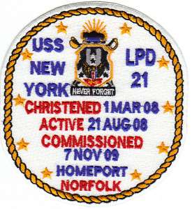 US NAVY SHIP PATCH, USS NEW YORK, LPD 21 Y  