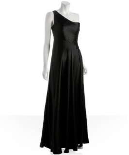 Laundry by Shelli Segal black silk pintucked one shoulder gown 