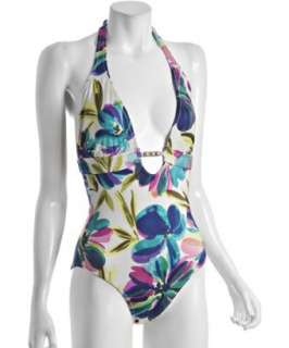 Lisa Curran Swim blue floral Palma halter one piece swimsuit 