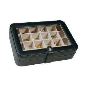  Faux Leather Crystal Jewelry Box with 24 Sections in Black 