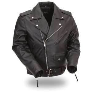 First MFG Mens Traditional Motorcycle Leather Jacket with Performance 