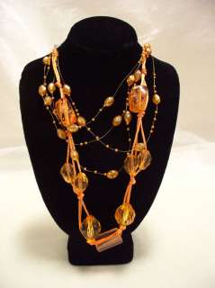 Orange Chunky Bead Long Necklace 32 with Gift Bag  