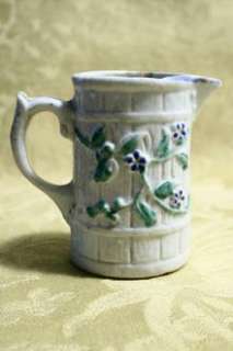 Antique Majolica Creamer Or Childs Pitcher In White, With Florals 