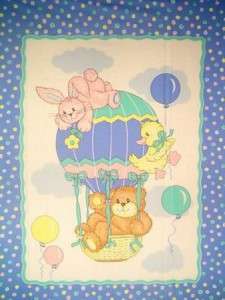 Balloon Ride Teddy Duck Quilt Panel Nursery Baby Fabric  