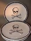 Plates on Holder Stand 6 SKULLS & CROSS BONES Skull Skull HALLOWEEN 