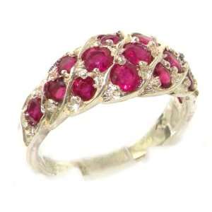 Luxury Ladies Solid White Gold Natural Vibrant Ruby Band Ring   Size 8 