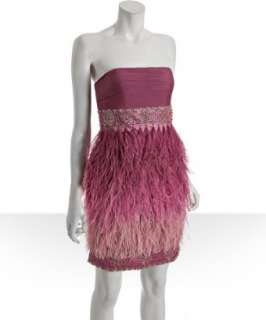 Sue Wong raspberry georgette feather trim strapless dress   up 